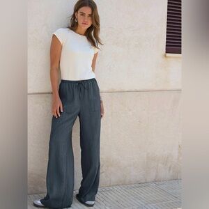 Elegant Blue Textured Wide-Leg Pants